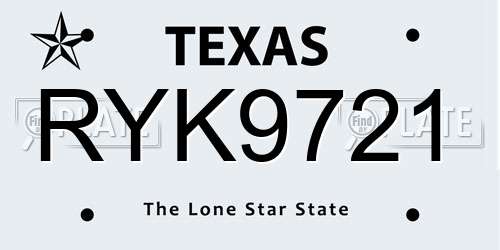 RYK9721 Texas License Plate