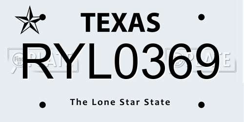 RYL0369 Texas License Plate