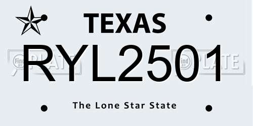 RYL2501 Texas License Plate