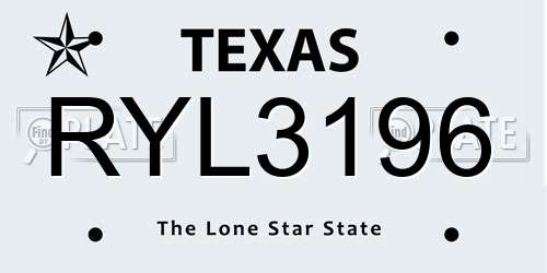 RYL3196 Texas License Plate