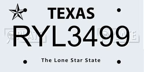 RYL3499 Texas License Plate