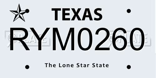 RYM0260 Texas License Plate