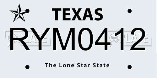 RYM0412 Texas License Plate