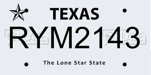 RYM2143 Texas License Plate