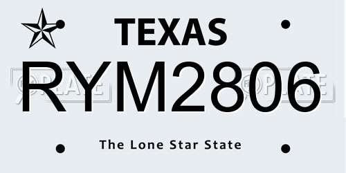 RYM2806 Texas License Plate