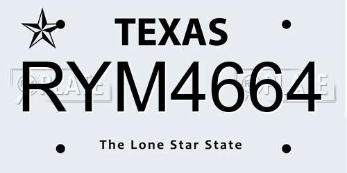 RYM4664 Texas License Plate