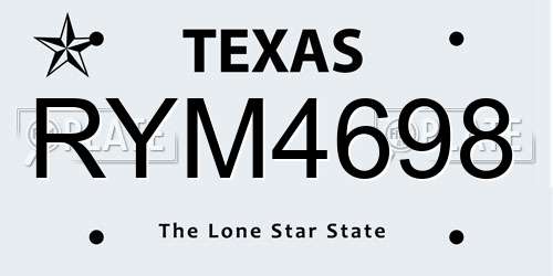 RYM4698 Texas License Plate