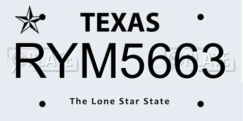 RYM5663 Texas License Plate