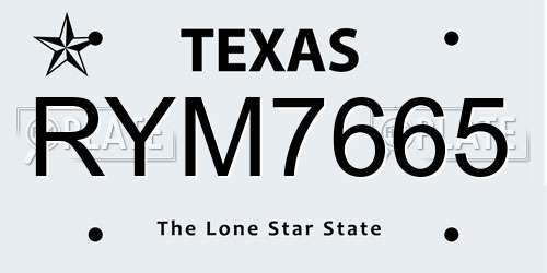 RYM7665 Texas License Plate