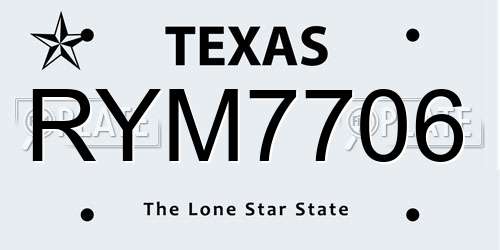 RYM7706 Texas License Plate
