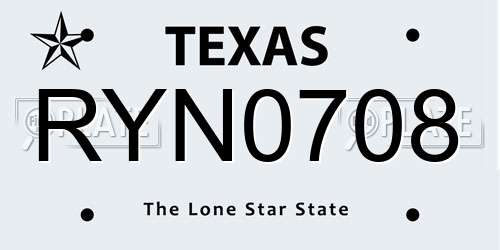 RYN0708 Texas License Plate