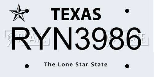 RYN3986 Texas License Plate