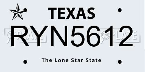 RYN5612 Texas License Plate