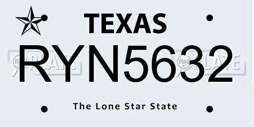 RYN5632 Texas License Plate