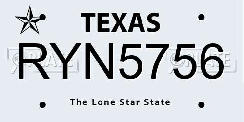 RYN5756 Texas License Plate