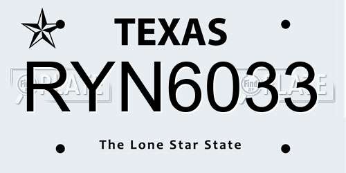 RYN6033 Texas License Plate