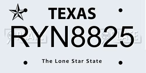 RYN8825 Texas License Plate