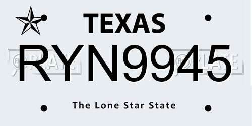 RYN9945 Texas License Plate