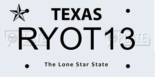 RYOT13 Texas License Plate
