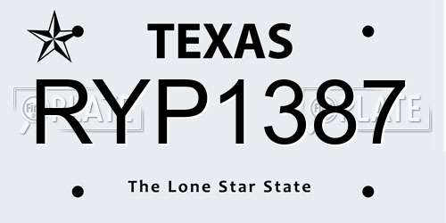 RYP1387 Texas License Plate