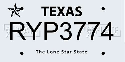 RYP3774 Texas License Plate