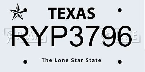 RYP3796 Texas License Plate