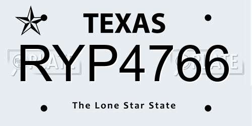RYP4766 Texas License Plate