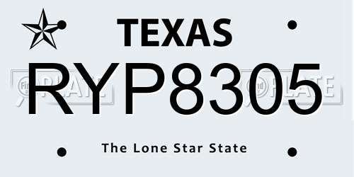 RYP8305 Texas License Plate