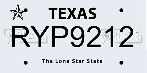 RYP9212 Texas License Plate