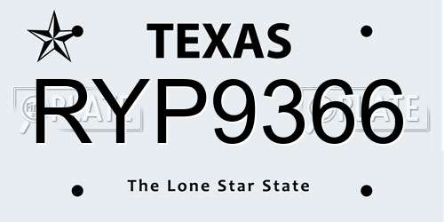 RYP9366 Texas License Plate
