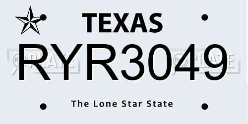 RYR3049 Texas License Plate
