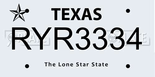 RYR3334 Texas License Plate