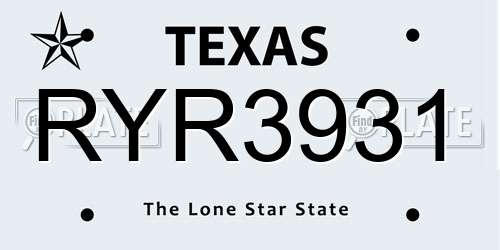 RYR3931 Texas License Plate