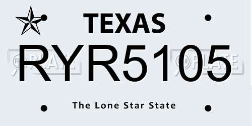 RYR5105 Texas License Plate