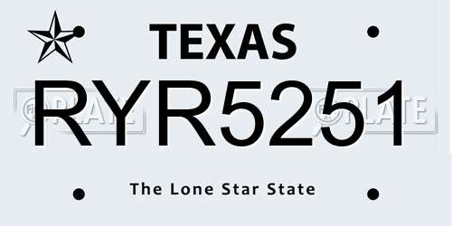 RYR5251 Texas License Plate