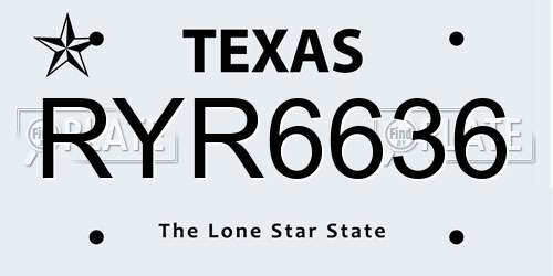 RYR6636 Texas License Plate