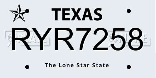 RYR7258 Texas License Plate
