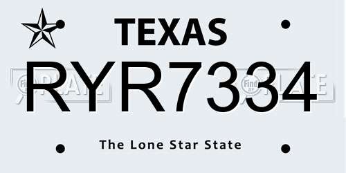 RYR7334 Texas License Plate