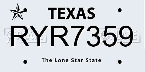 RYR7359 Texas License Plate