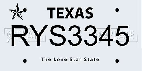 RYS3345 Texas License Plate