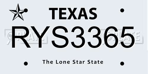 RYS3365 Texas License Plate