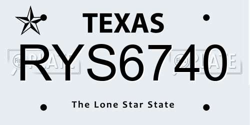 RYS6740 Texas License Plate