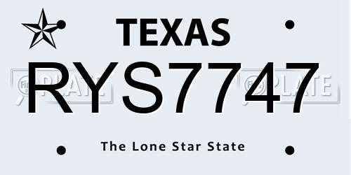 RYS7747 Texas License Plate