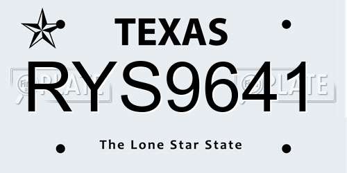 RYS9641 Texas License Plate