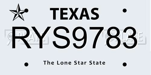 RYS9783 Texas License Plate