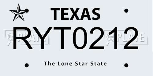 RYT0212 Texas License Plate