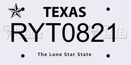 RYT0821 Texas License Plate