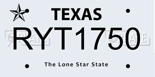 RYT1750 Texas License Plate