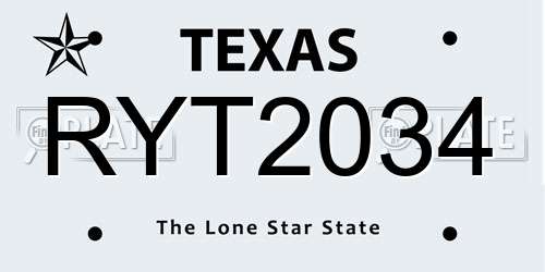 RYT2034 Texas License Plate