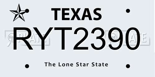 RYT2390 Texas License Plate